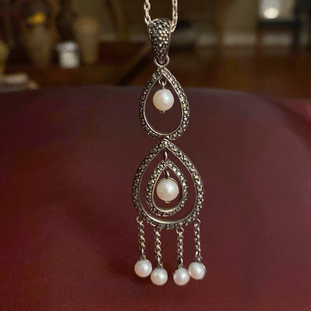 Vintage, 925, Marquisite & Faux Pearl